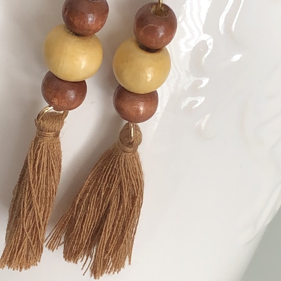 New Wooden Beads Fringe Natural Casual Boho Handmade Dangling Earrings Macrame - Picture 4 of 6